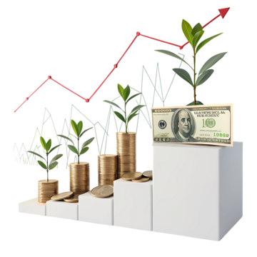 3D image of a money bag with coins